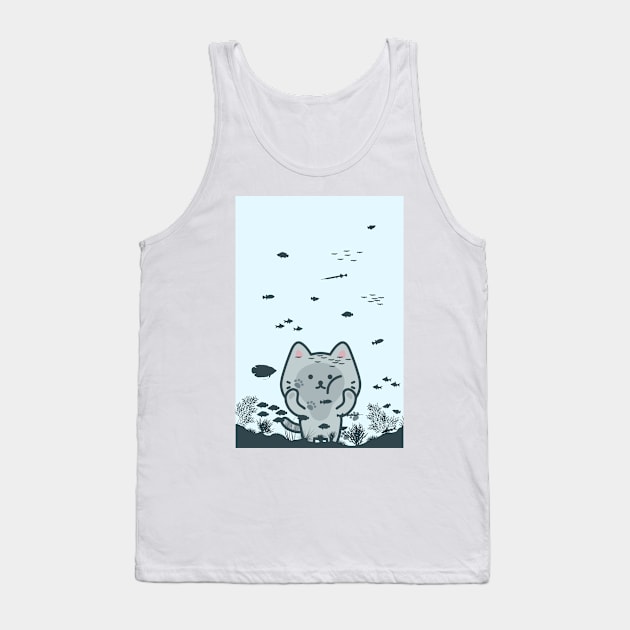 Cute cat in front of fishbowl Tank Top by FullMoon